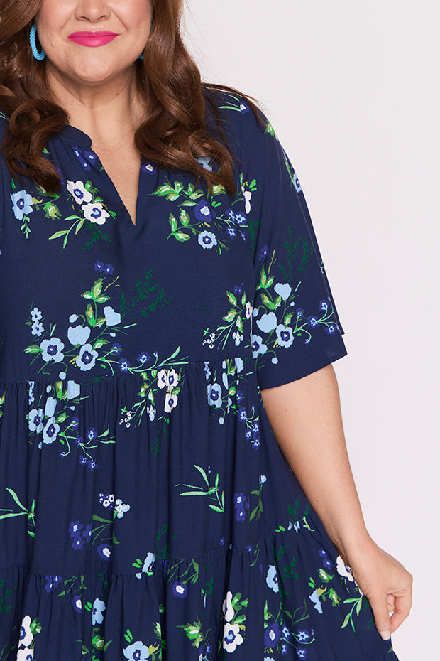 Chrissie Blue Blossom Dress – Blue Blossom midi dress