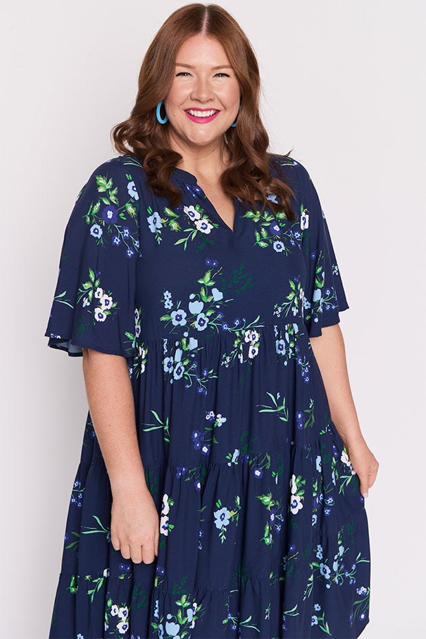 Chrissie Blue Blossom Dress โ Blue Blossom midi dress