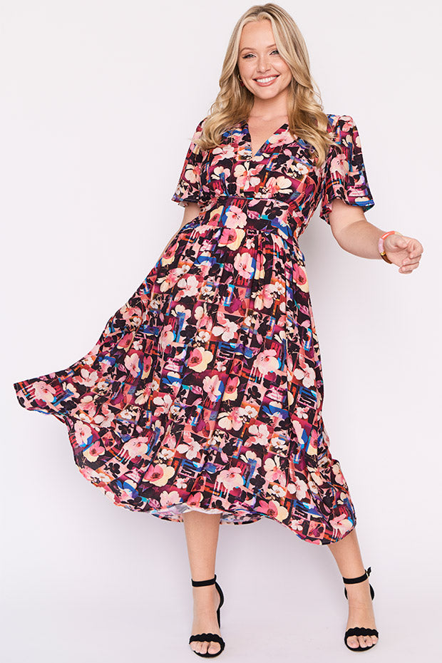 Evie Floral Collage Dress – Floral Collage midi dress