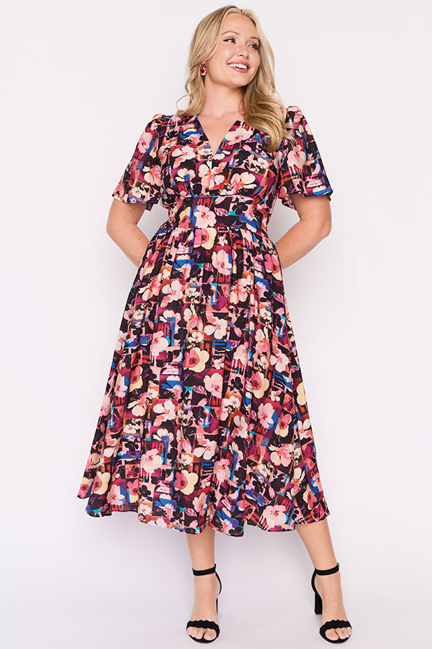 Evie Floral Collage Dress ā Floral Collage midi dress