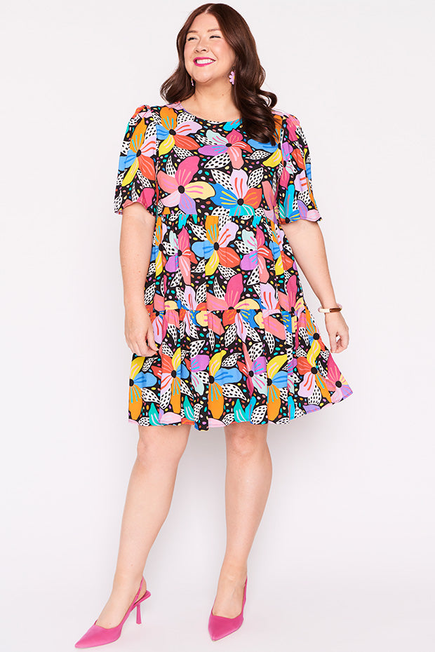 Izzie Rainbow Hibiscus Dress ā Rainbow Hibiscus mini dress