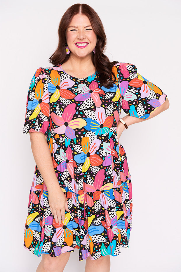 Izzie Rainbow Hibiscus Dress ā Rainbow Hibiscus mini dress