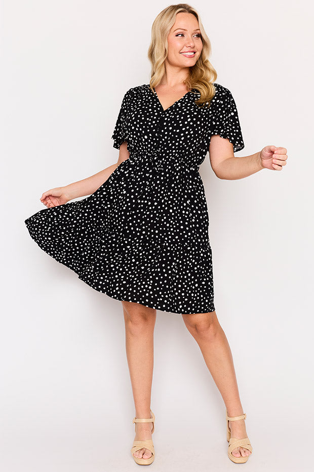 Remi Black Irregular Spot Dress – Black Irregular Spot knee length dress