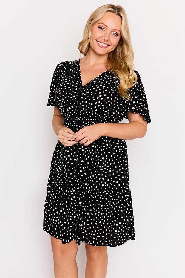Remi Black Irregular Spot Dress – Black Irregular Spot knee length dress