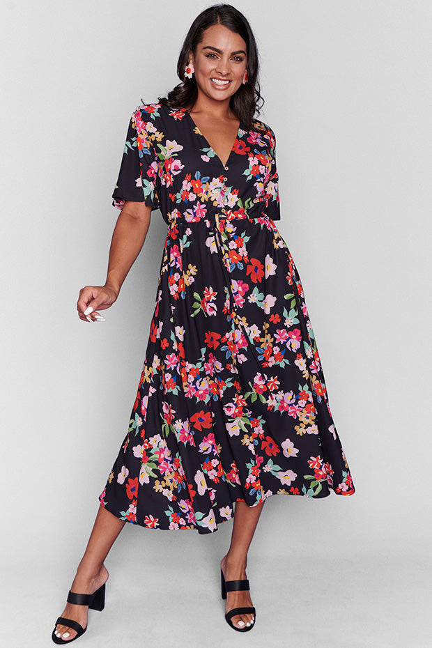 Marley Black Blossom Dress – Black Blossom midi dress
