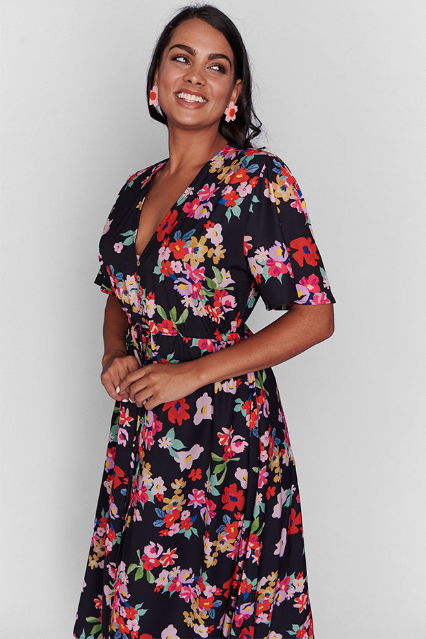Marley Black Blossom Dress – Black Blossom midi dress