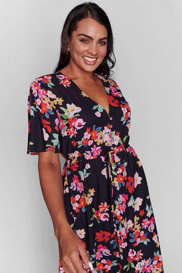 Marley Black Blossom Dress – Black Blossom midi dress