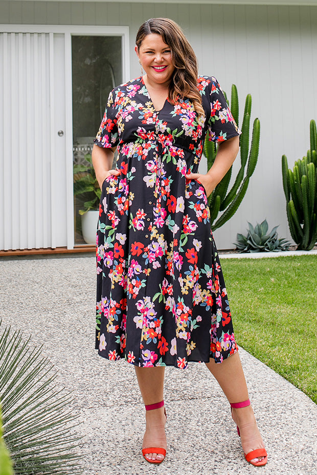 Marley Black Blossom Dress – Black Blossom midi dress