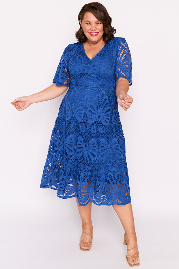 Nicolla Cobalt Lace Dress – Cobalt Lace midi dress