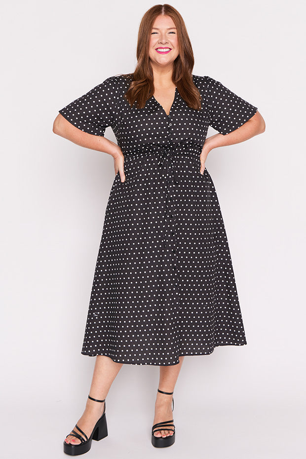 April Dress Black & Tan Dot