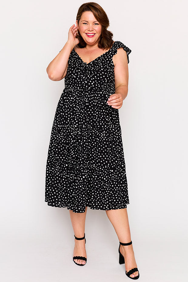 Baxter Black Irregular Spot Dress – Black Irregular Spot midi dress