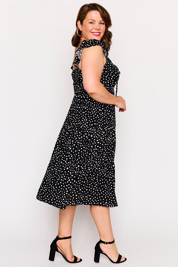 Baxter Black Irregular Spot Dress – Black Irregular Spot midi dress