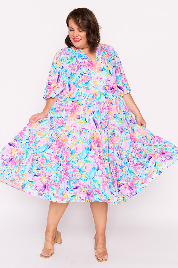 Chrissie Rainbow Bloom Dress – Rainbow Bloom midi dress