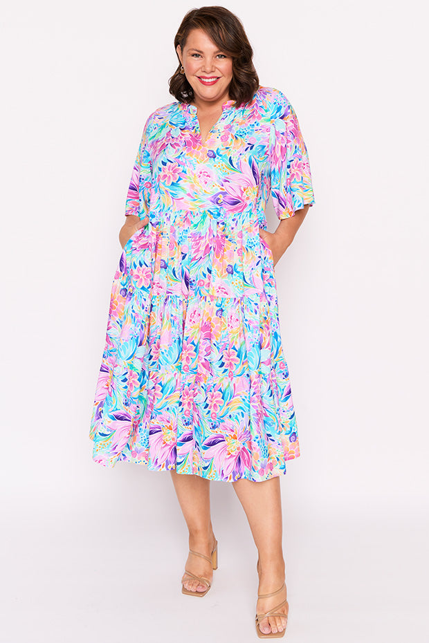 Chrissie Rainbow Bloom Dress – Rainbow Bloom midi dress
