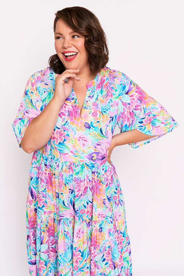 Chrissie Rainbow Bloom Dress – Rainbow Bloom midi dress