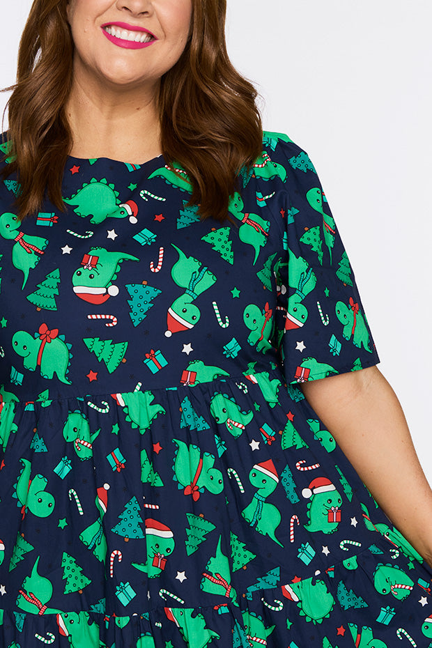 Isadora Dino Christmas Dress โ Dino Christmas mini dress