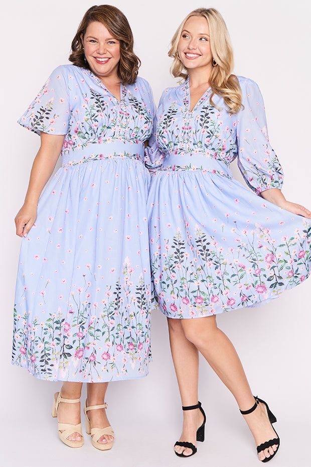 Stephanie Sky Dancing Clover Dress – Sky Dancing Clover midi dress