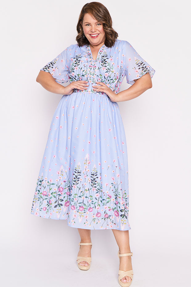 Stephanie Sky Dancing Clover Dress – Sky Dancing Clover midi dress