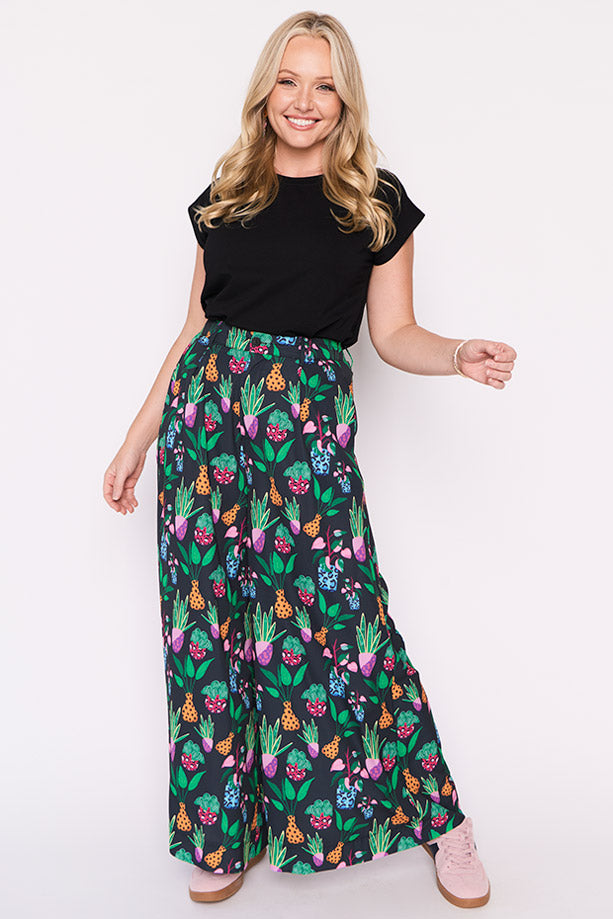 Zoey Inky Plants Pant โ Inky Plants wide leg pants