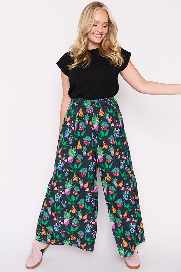 Zoey Inky Plants Pant โ Inky Plants wide leg pants