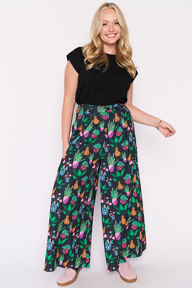 Zoey Inky Plants Pant โ Inky Plants wide leg pants