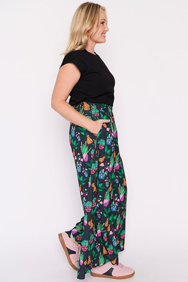Zoey Inky Plants Pant โ Inky Plants wide leg pants