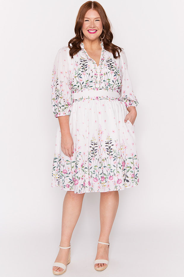 Abbie White Dancing Clover Dress – White Dancing Clover knee length dress