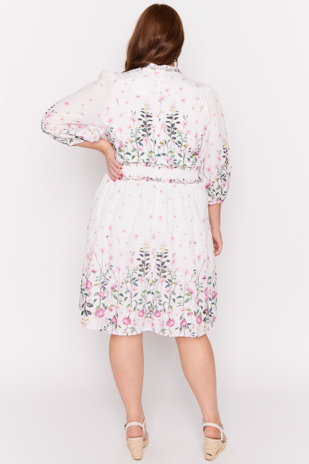 Abbie White Dancing Clover Dress – White Dancing Clover knee length dress