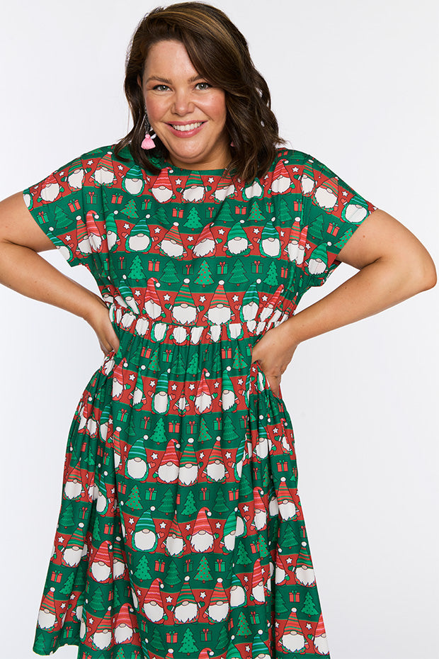 Bam Christmas Gnomes Dress – Christmas Gnomes midi dress