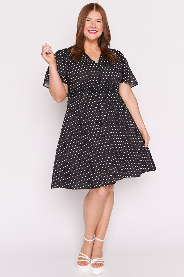 Siena Cotton Black Spot Dress – Black Spot knee length dress