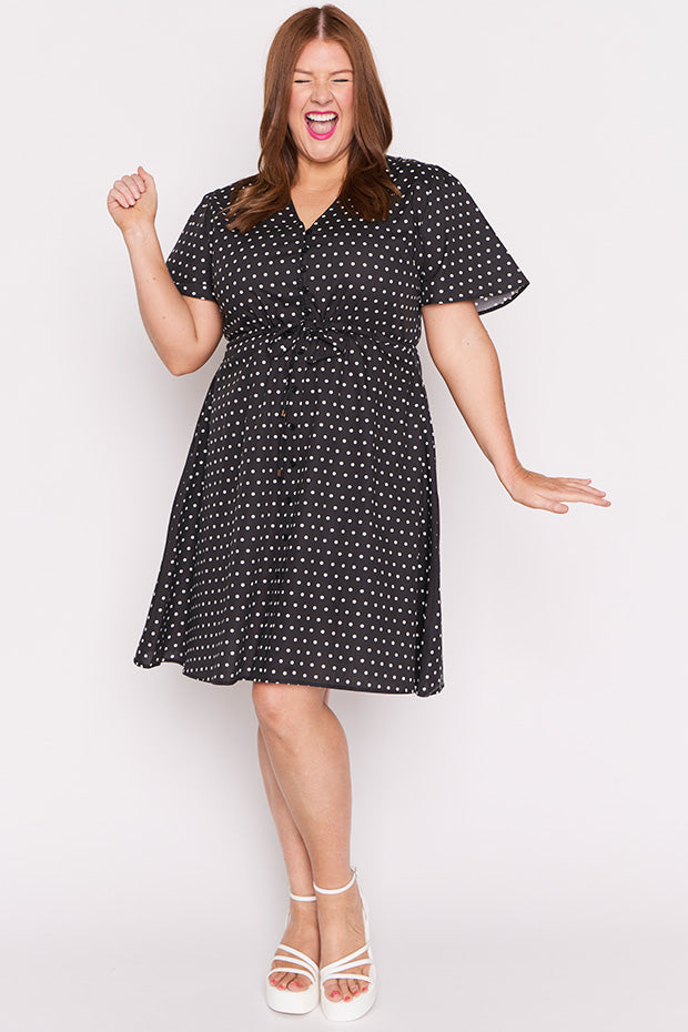 Siena Cotton Black Spot Dress – Black Spot knee length dress