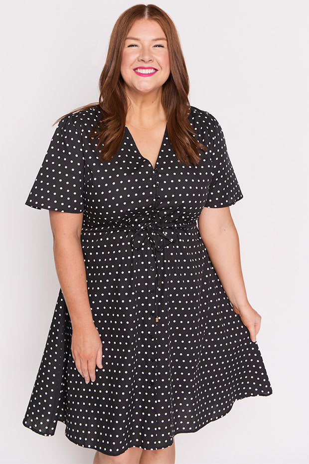 Siena Cotton Black Spot Dress โ Black Spot knee length dress