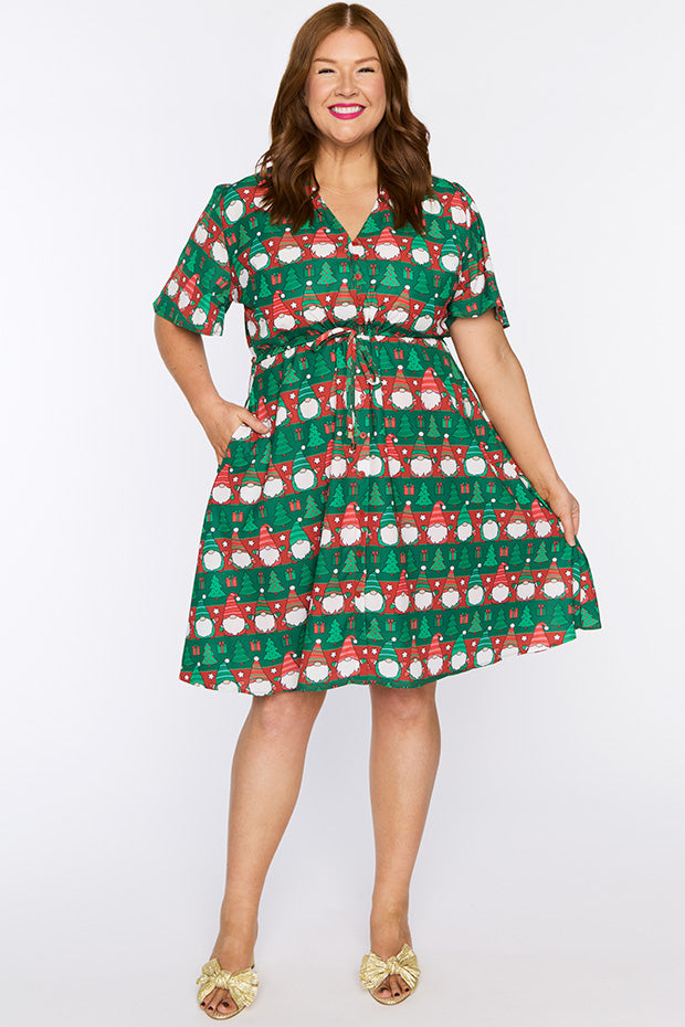 Siena Christmas Gnomes Dress – Christmas Gnomes knee length dress