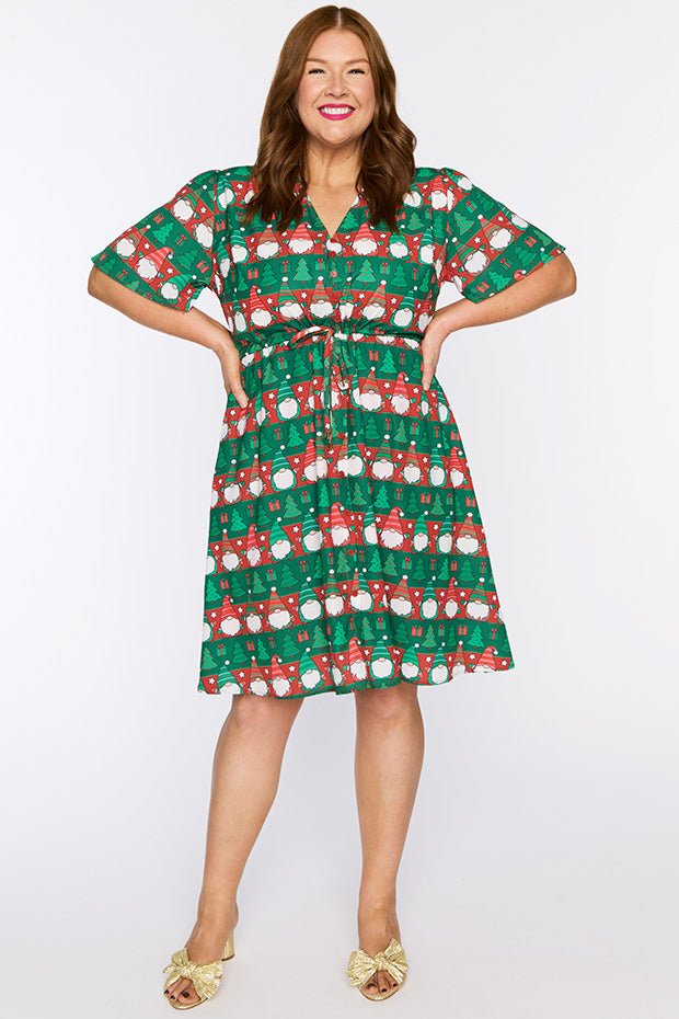 Siena Christmas Gnomes Dress โ Christmas Gnomes knee length dress
