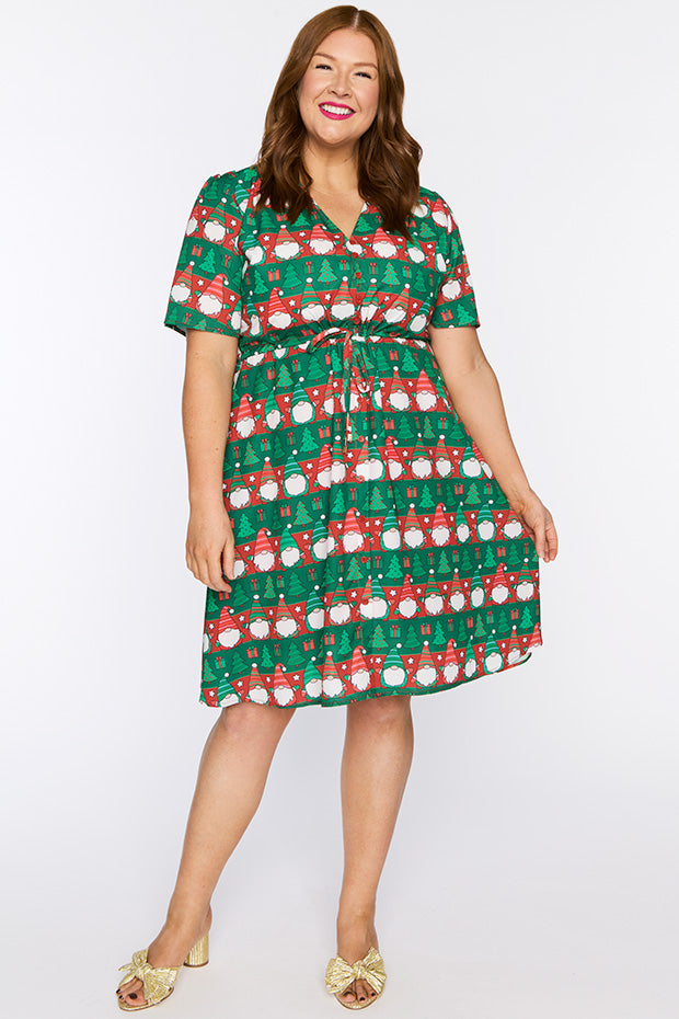 Siena Christmas Gnomes Dress โ Christmas Gnomes knee length dress