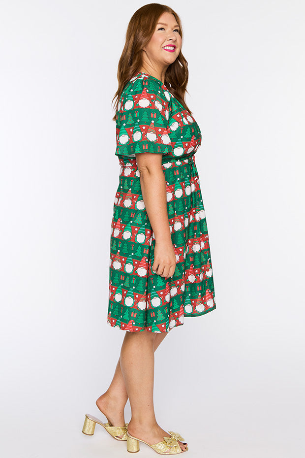 Siena Christmas Gnomes Dress โ Christmas Gnomes knee length dress