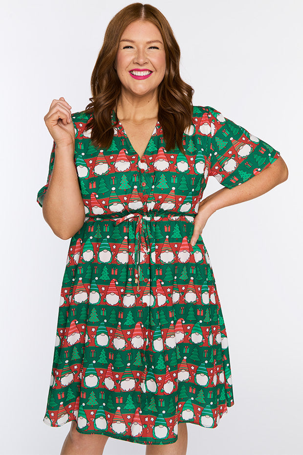 Siena Christmas Gnomes Dress – Christmas Gnomes knee length dress