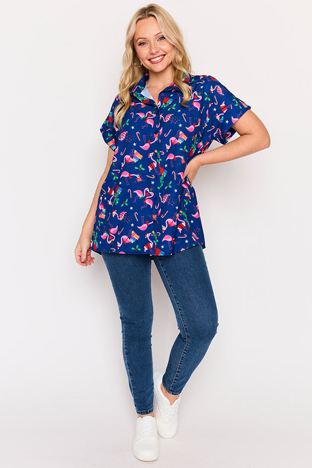 Belle Flamingo Christmas Shirt – Flamingo Christmas longline shirt