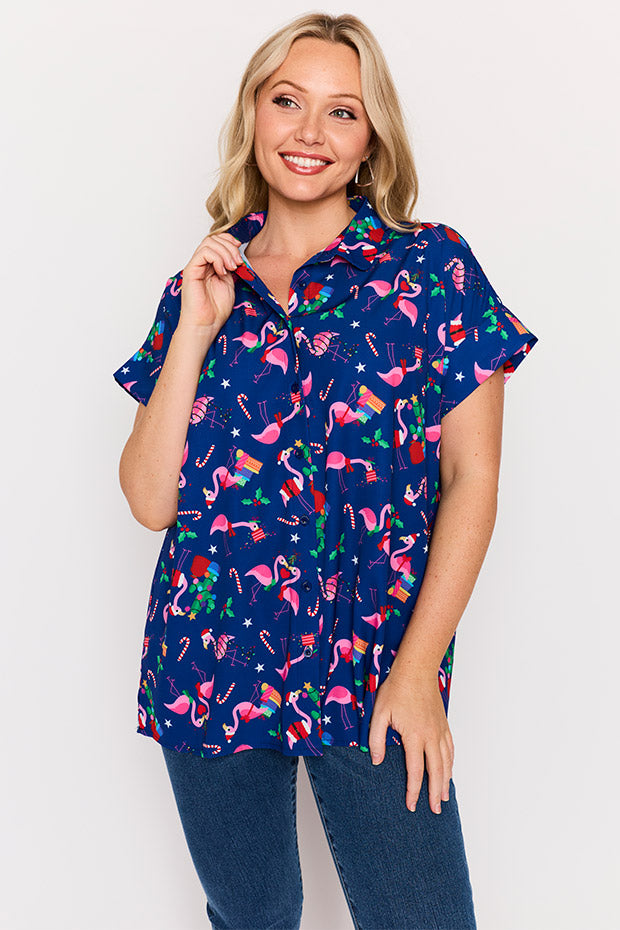 Belle Flamingo Christmas Shirt – Flamingo Christmas longline shirt