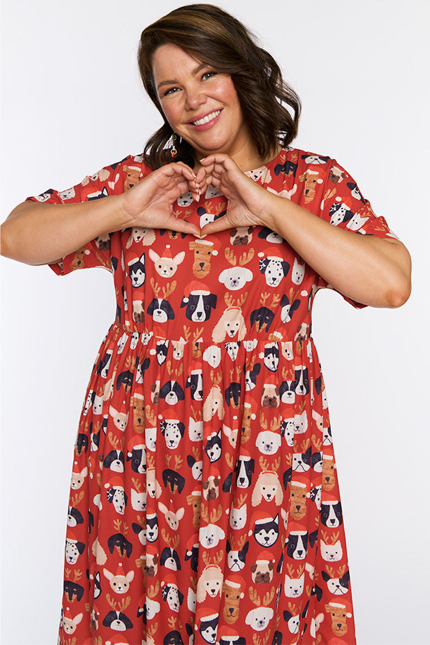 Superstar Puppy Christmas Dress – Puppy Christmas midi dress