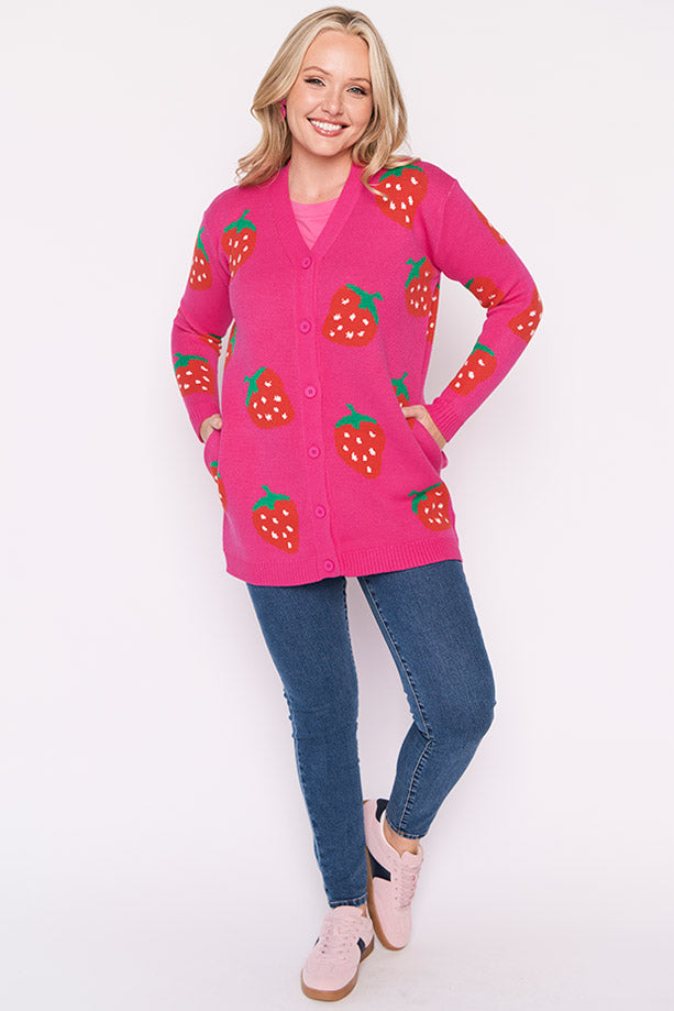 Annalise Pink Strawberry Cardi – Pink Strawberry cardigan