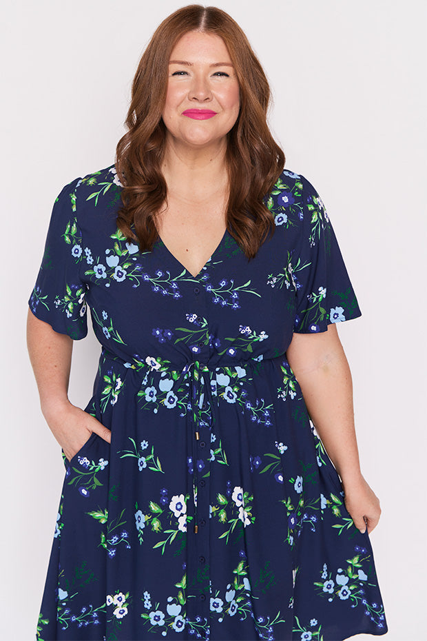 Jaz Blue Blossom Dress โ Blue Blossom knee length dress