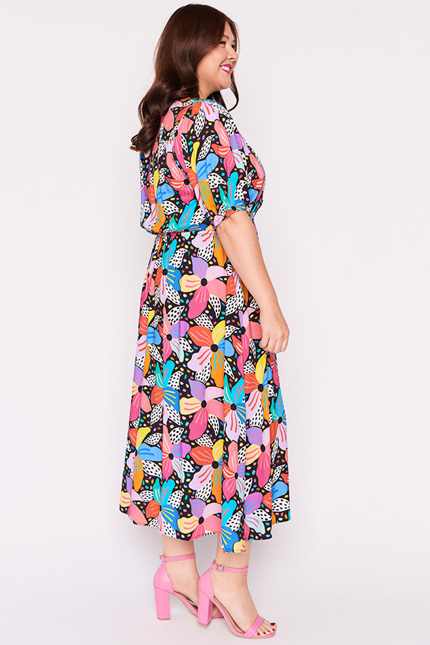 Bronwyn Rainbow Hibiscus Dress – Rainbow Hibiscus midi dress