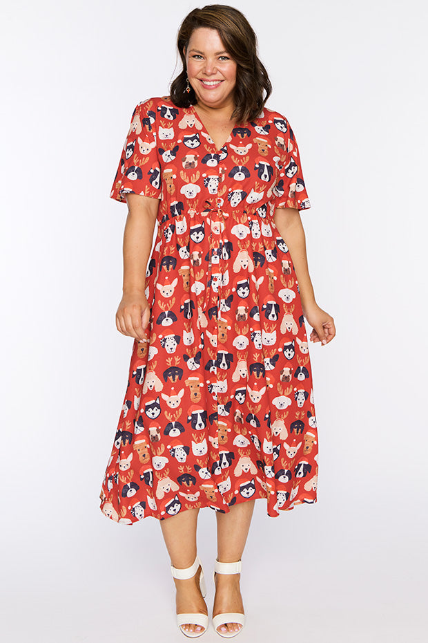 Marley Puppy Christmas Dress – Puppy Christmas midi dress