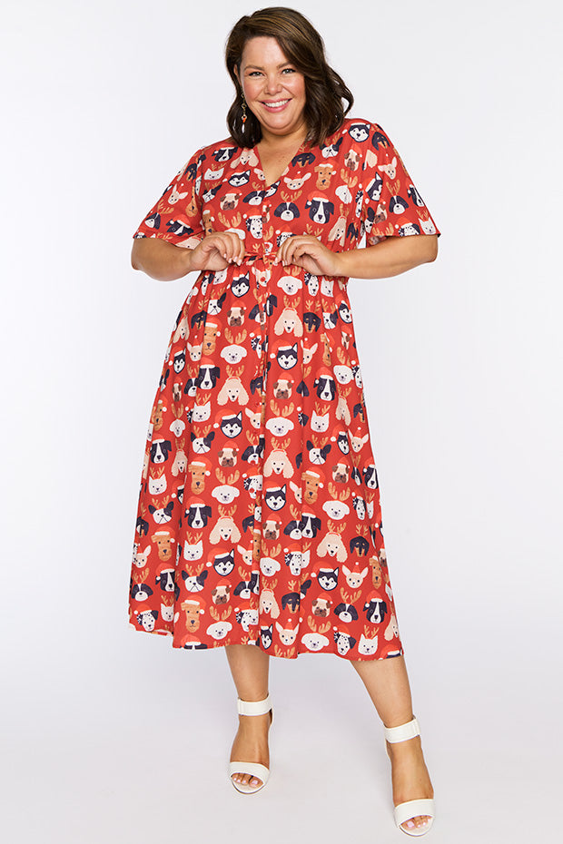 Marley Puppy Christmas Dress – Puppy Christmas midi dress