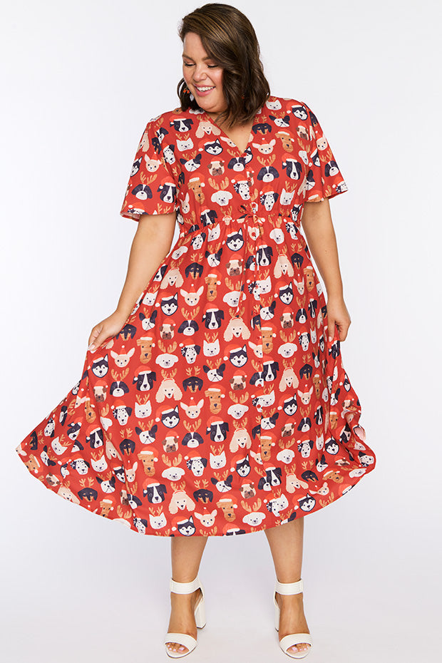 Marley Puppy Christmas Dress – Puppy Christmas midi dress