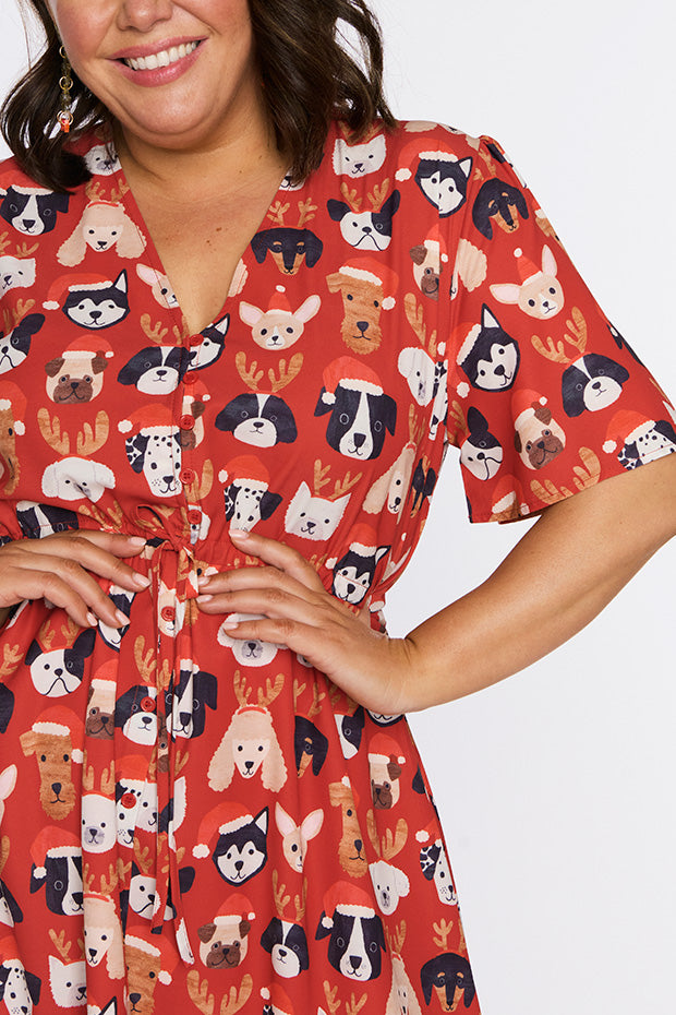 Marley Puppy Christmas Dress – Puppy Christmas midi dress