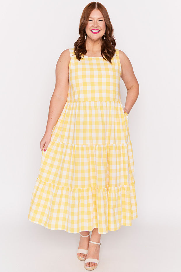 Maisy Yellow Gingham Dress – Yellow Gingham midi dress