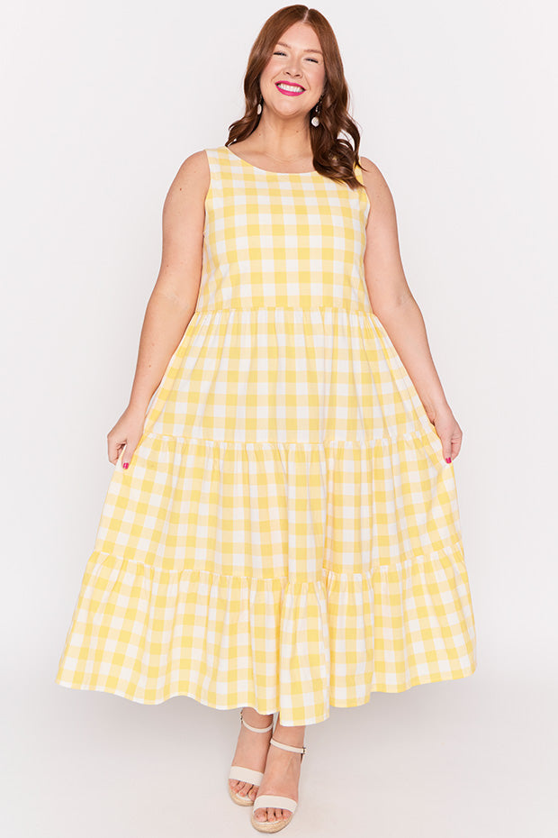Maisy Yellow Gingham Dress – Yellow Gingham midi dress
