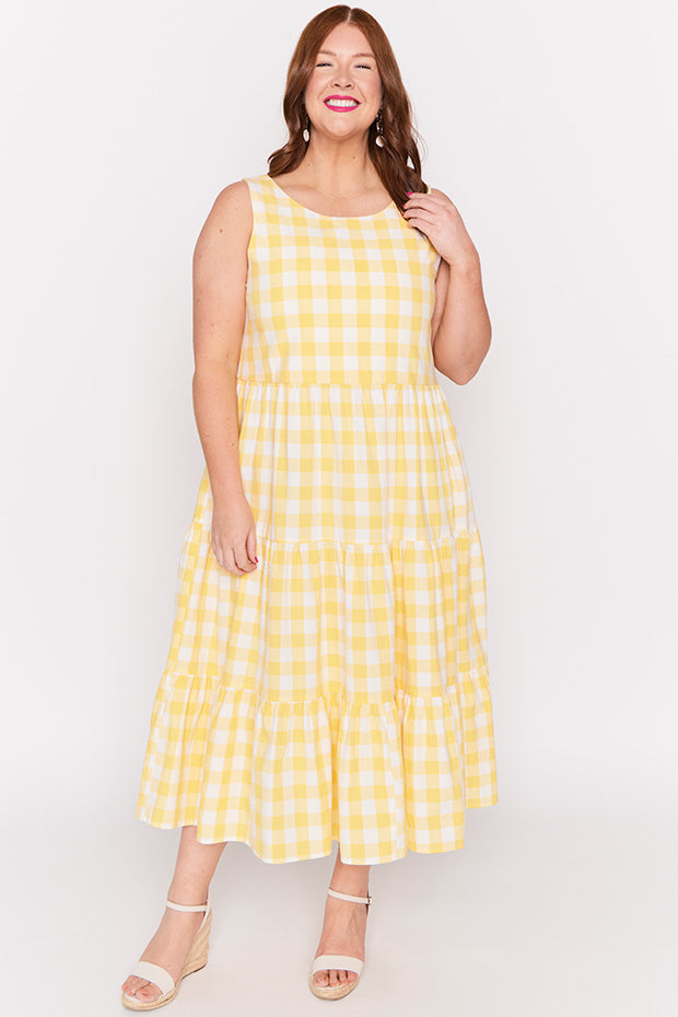 Maisy Yellow Gingham Dress – Yellow Gingham midi dress